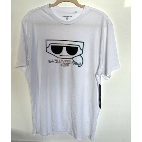 Karl Lagerfeld Mens Graphic Screen Print T Shirt White Slim Fit Size L NWT - Picture 4 of 6